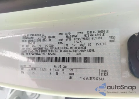 2024 Ford F-250 Xl from USA, damaged, VIN 1FT7W2BA7REF12224